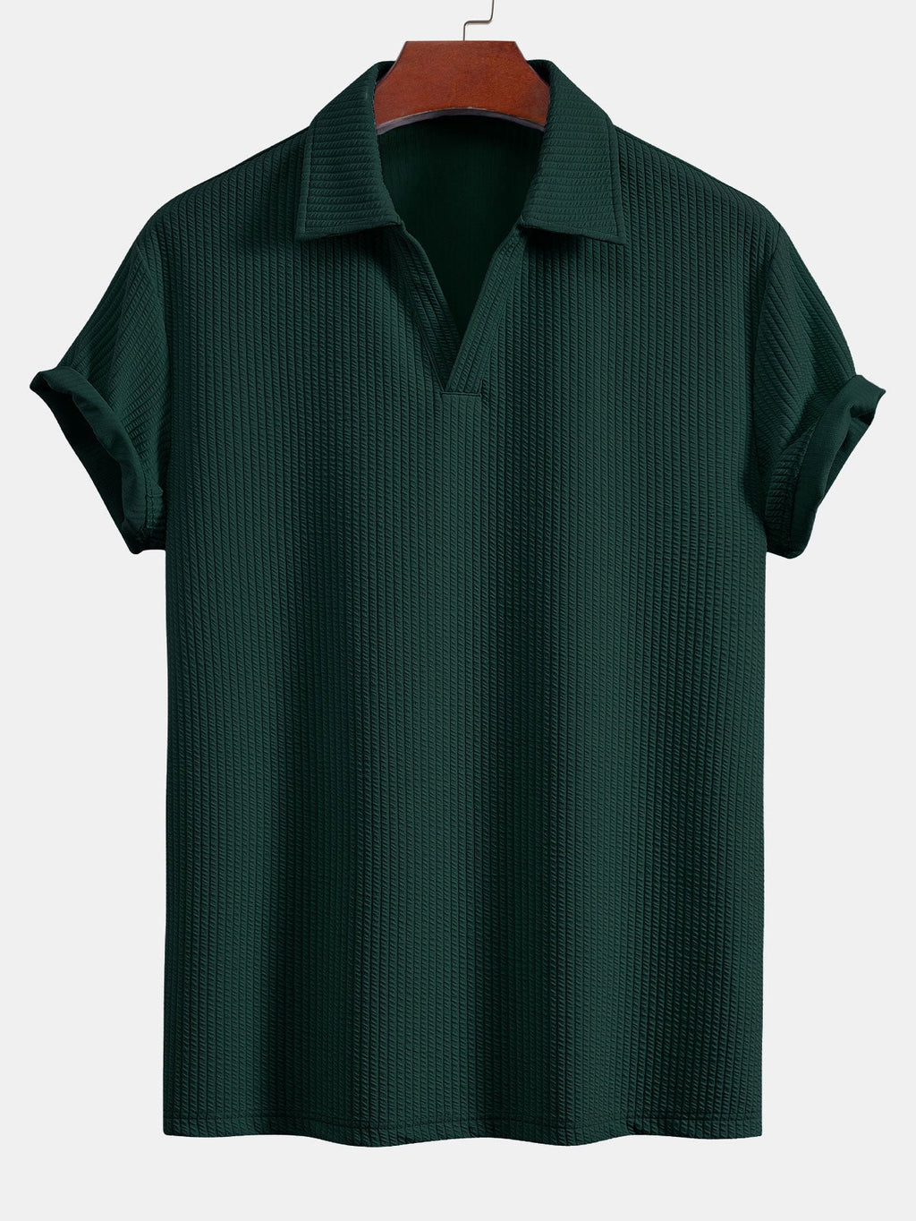 Textured V-Neck Polo & Trousers Set